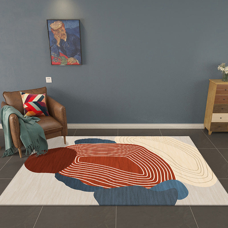 Red Swirl Stripe Pattern Carpet Polyester Modern Carpet Washable Non-Slip Pet-Friendly Carpet for the Living Room