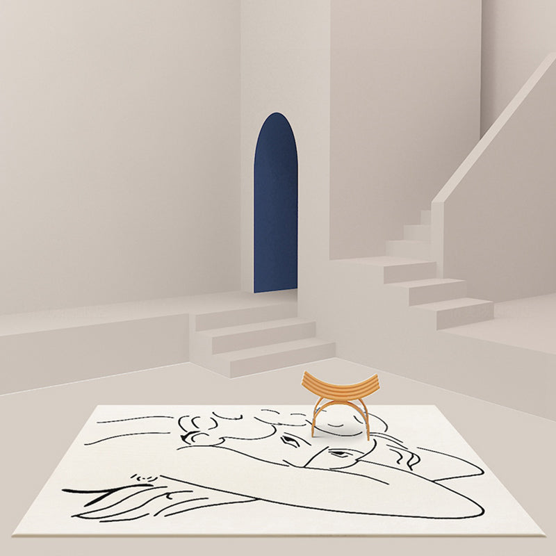 Funky Nordic Rug Beige Character Pattern Rug Pet Friendly Non-Slip Washable Rug for Decoration