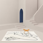Funky Nordic Rug Beige Character Pattern Rug Pet Friendly Non-Slip Washable Rug for Decoration