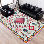 Stylish geometric pattern rug with flowers white and red Moroccan rug polyester pet-friendly non-slip back washable area rug for living room