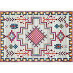 Stylish geometric pattern rug with flowers white and red Moroccan rug polyester pet-friendly non-slip back washable area rug for living room