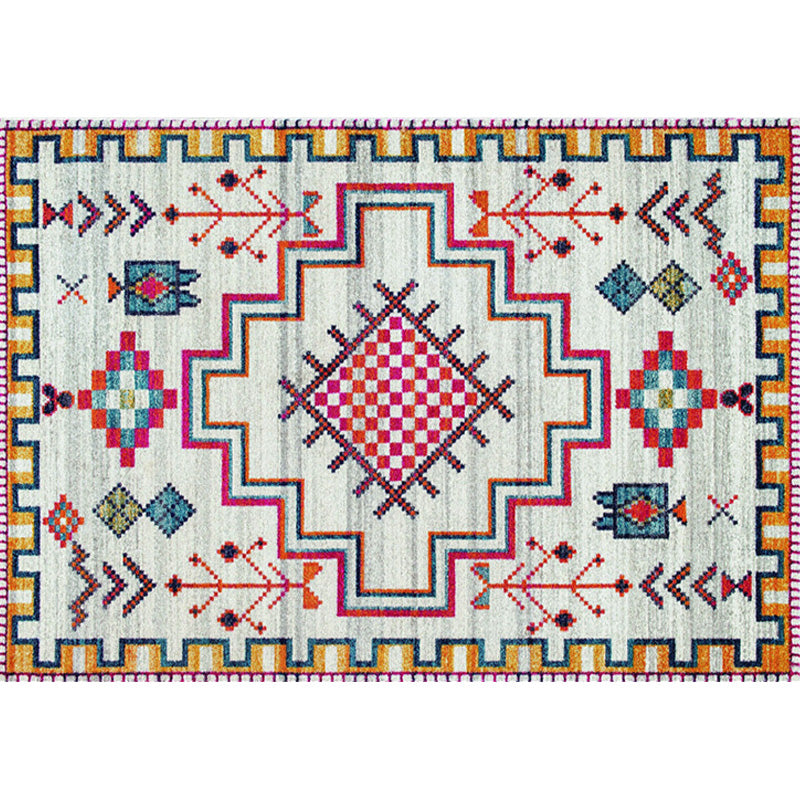 Stylish geometric pattern rug with flowers white and red Moroccan rug polyester pet-friendly non-slip back washable area rug for living room