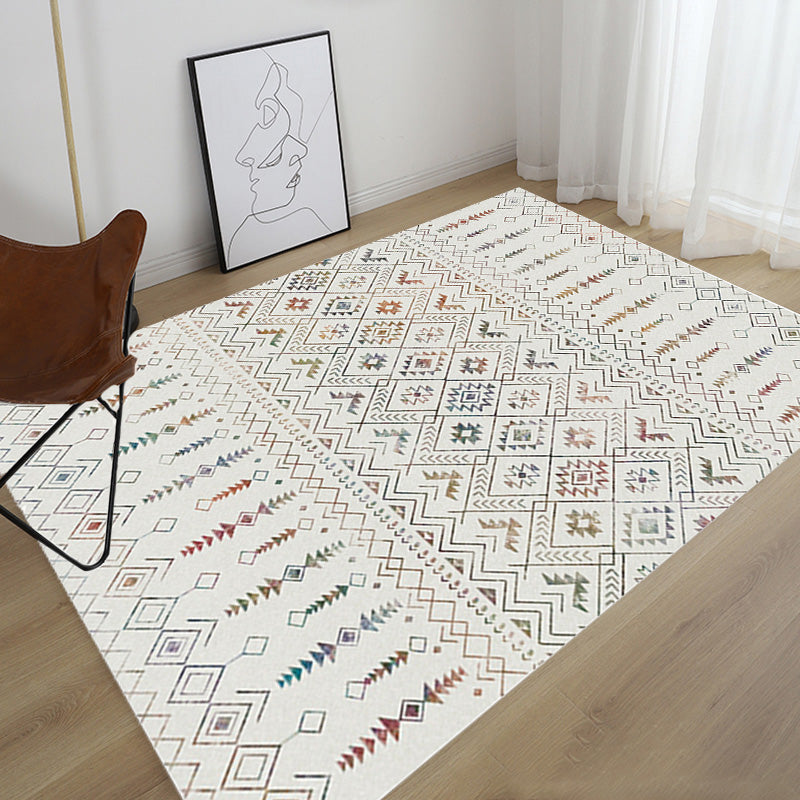 Stylish geometric pattern rug with flowers white and red Moroccan rug polyester pet-friendly non-slip back washable area rug for living room