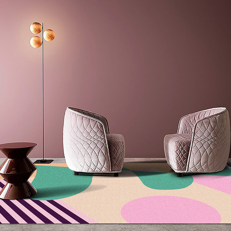 Multicolor Abstract Stripe Pattern Rug Polyester Modern Rug Washable Non-Slip Pet-Friendly Rug for the Living Room