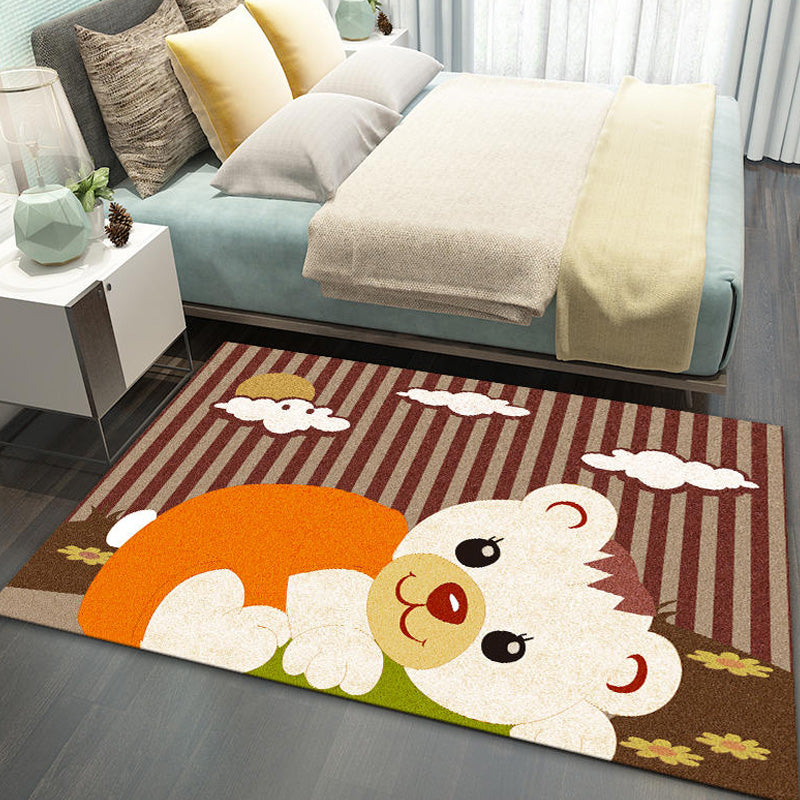 Stylish Multicolor Children's Mat Polyester Animal and Stripe Pattern Mat Washable Pet Friendly Nonslip Carpet for Children's Room