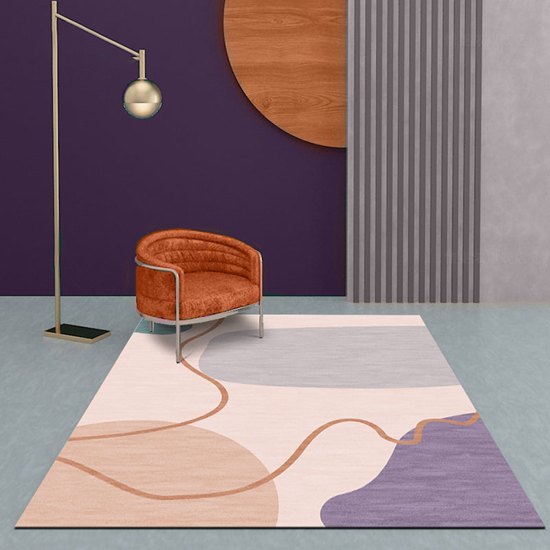 Modernist Color Block Carpet Pink Polyester Carpet Non-Slip Back Washable Pet Friendly Area Rug for Home