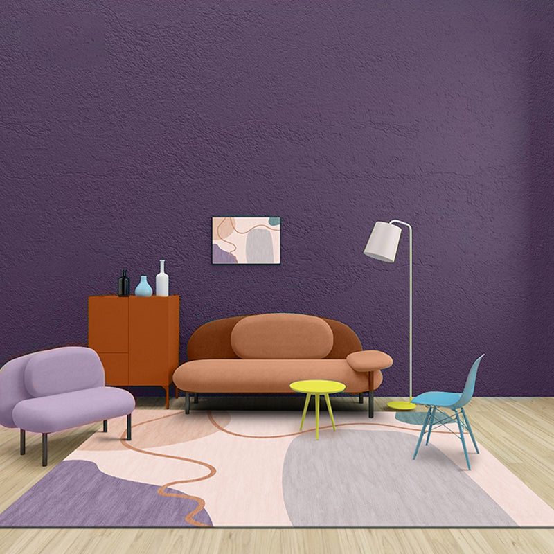 Modernist Color Block Carpet Pink Polyester Carpet Non-Slip Back Washable Pet Friendly Area Rug for Home