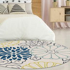 Moroccan floral pattern rug Blue and Gray polyester rug washable pet-friendly non-slip rug for the living room