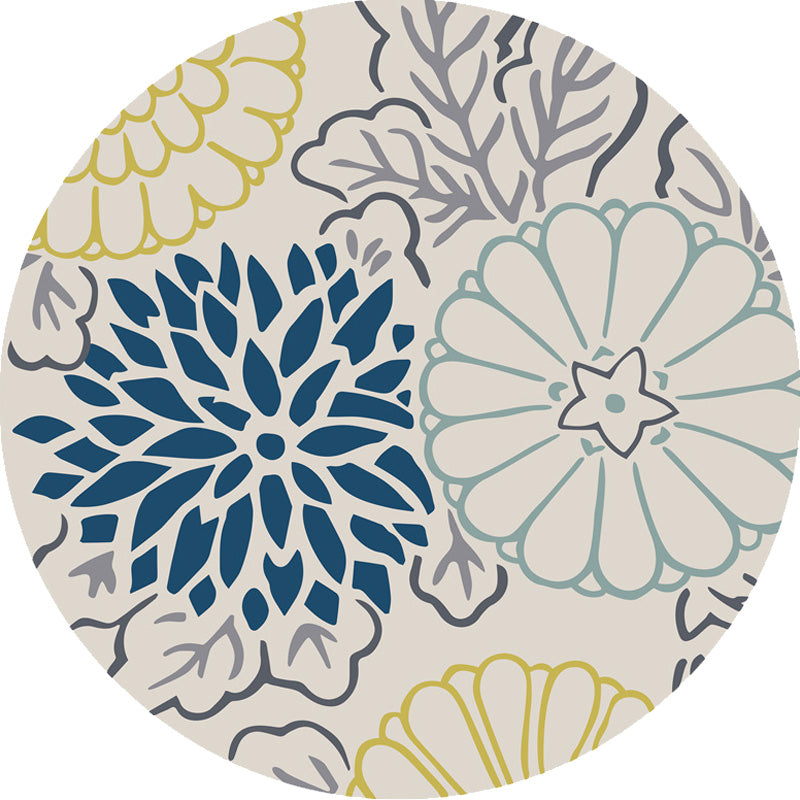 Moroccan Floral Pattern Carpet Blue and Gray Polyester Carpet Washable Pet-Friendly Non-Slip Living Room Rug