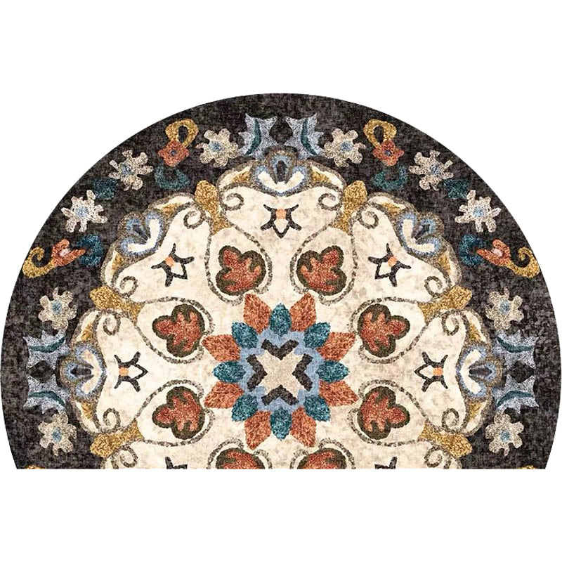 Bohemian Floral Pattern Rug Multicolor Polyester Rug Machine Washable Non-Slip Back Rug for Living Room