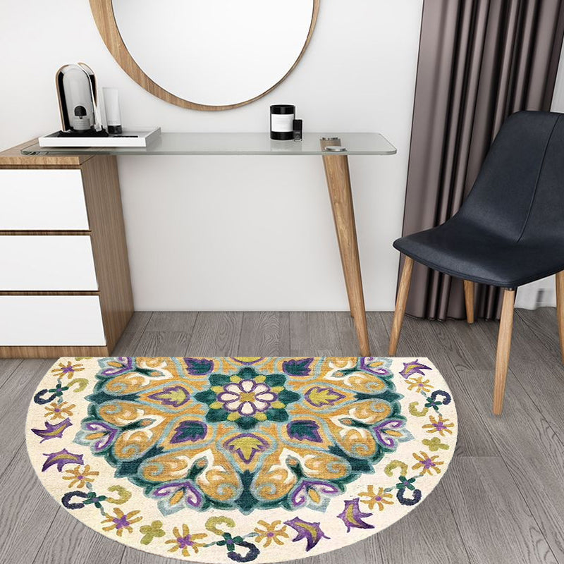 Bohemian Floral Pattern Rug Multicolor Polyester Rug Machine Washable Non-Slip Back Rug for Living Room
