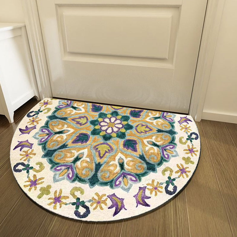 Bohemian Floral Pattern Rug Multicolor Polyester Rug Machine Washable Non-Slip Back Rug for Living Room
