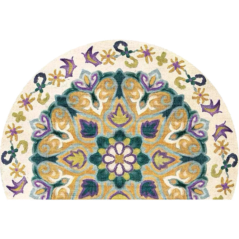 Bohemian Floral Pattern Rug Multicolor Polyester Rug Machine Washable Non-Slip Back Rug for Living Room