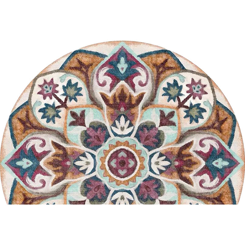 Bohemian Floral Pattern Rug Multicolor Polyester Rug Machine Washable Non-Slip Back Rug for Living Room