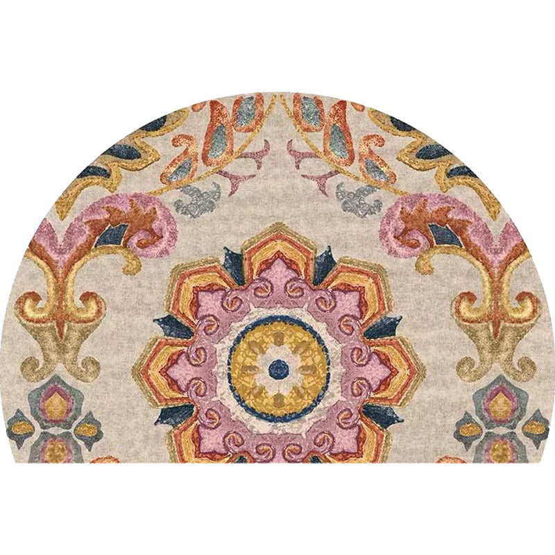 Bohemian Floral Pattern Rug Multicolored Polyester Rug Machine Washable Non-Slip Backing Rug for Living Room
