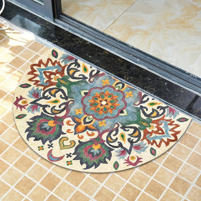 Bohemian Floral Pattern Rug Multicolor Polyester Rug Machine Washable Non-Slip Back Rug for Living Room
