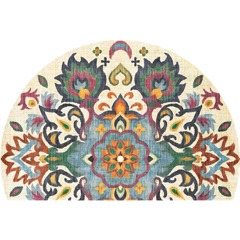 Bohemian Floral Pattern Rug Multicolored Polyester Rug Machine Washable Non-Slip Backing Rug for Living Room