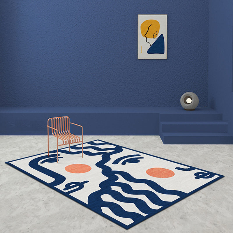 Blue Face Pattern Carpet Polyester Modern Carpet Washable Non-Slip Pet-Friendly Carpet for the Living Room