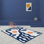 Blue Face Pattern Carpet Polyester Modern Carpet Washable Non-Slip Pet-Friendly Carpet for the Living Room