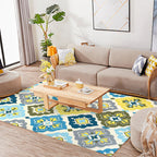 Retro Azulejo Pattern Rug Multicolor Polyester Rug Washable Pet Friendly Non-Slip Rug for the Living Room