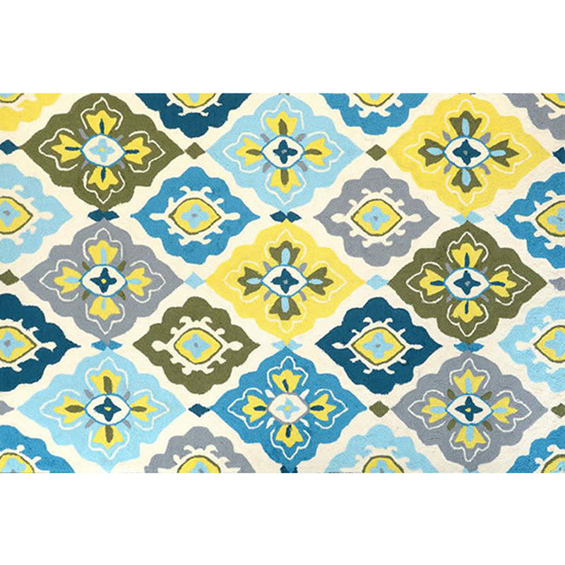 Retro Azulejo Pattern Rug Multicolor Polyester Rug Washable Pet Friendly Non-Slip Rug for the Living Room