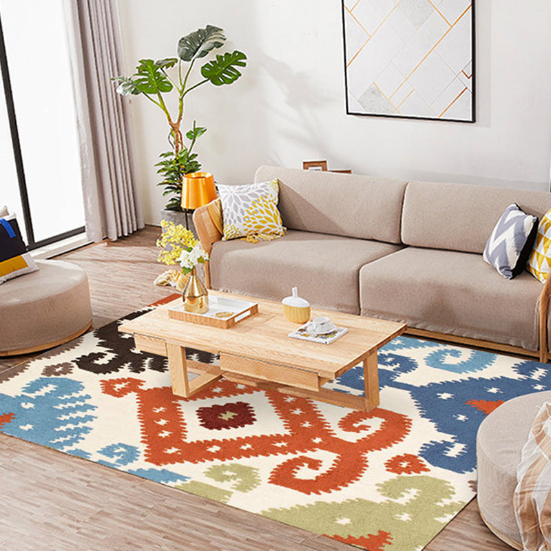 Retro Azulejo Pattern Rug Multicolor Polyester Rug Washable Pet Friendly Non-Slip Rug for the Living Room