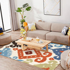 Retro Azulejo Pattern Rug Multicolor Polyester Rug Washable Pet Friendly Non-Slip Rug for the Living Room