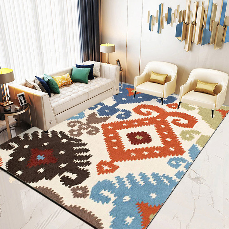Retro Azulejo Pattern Rug Multicolor Polyester Rug Washable Pet Friendly Non-Slip Rug for the Living Room