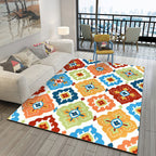 Retro Azulejo Pattern Rug Multicolor Polyester Rug Washable Pet Friendly Non-Slip Rug for the Living Room