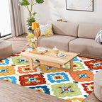 Retro Azulejo Pattern Rug Multicolor Polyester Rug Washable Pet Friendly Non-Slip Rug for the Living Room