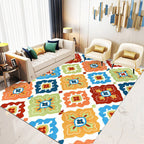 Retro Azulejo Pattern Carpet Multicolored Polyester Carpet Washable Pet-friendly Non-slip Carpet for the Living Room