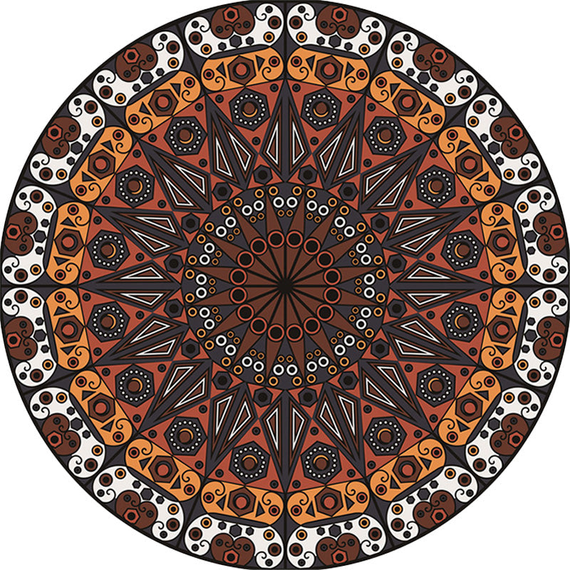 Moroccan Circle Pattern Carpet with Flower Multicolor Polyester Carpet Washable Pet Friendly Non-Slip Rug for Living Room