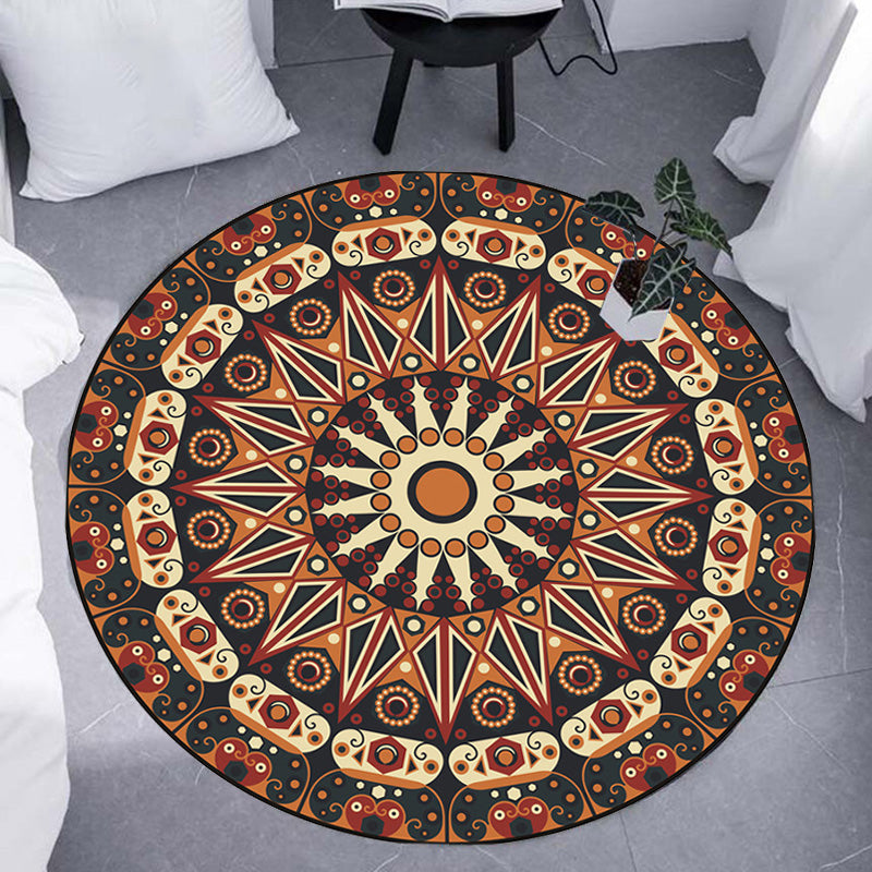 Moroccan Circle Pattern Carpet with Flower Multicolor Polyester Carpet Washable Pet Friendly Non-Slip Rug for Living Room