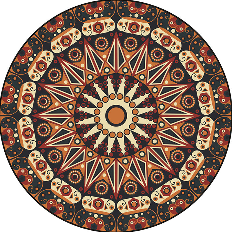 Moroccan Circle Pattern Carpet with Flower Multicolor Polyester Carpet Washable Pet Friendly Non-Slip Rug for Living Room