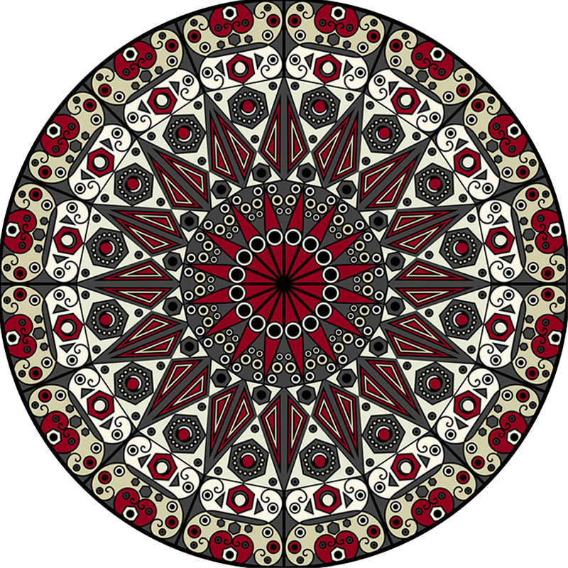 Moroccan Circle Pattern Carpet with Flower Multicolor Polyester Carpet Washable Pet Friendly Non-Slip Rug for Living Room