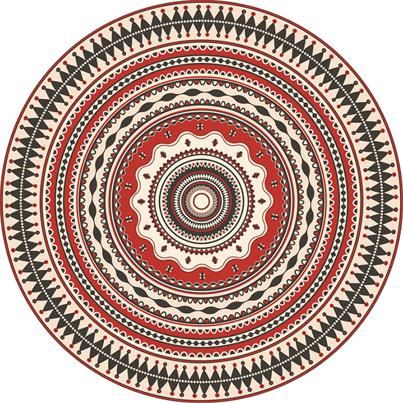 Moroccan Circle Pattern Carpet with Flower Multicolor Polyester Carpet Washable Pet Friendly Non-Slip Rug for Living Room