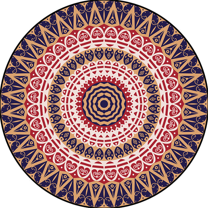 Moroccan Circle Pattern Carpet with Flower Multicolor Polyester Carpet Washable Pet Friendly Non-Slip Rug for Living Room