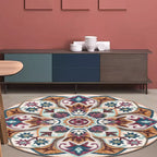 Stylish Tribal Flower Pattern Rug Multicolored Moroccan Rug Polyester Pet Friendly Non-Slip Back Washable Rug for the Living Room