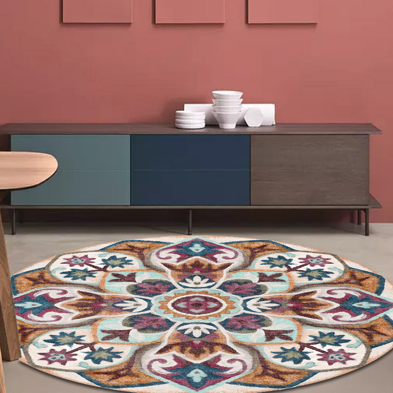 Stylish tribal floral pattern rug Multicolored Moroccan rug Polyester Pet-friendly non-slip backing Washable rug for the living room