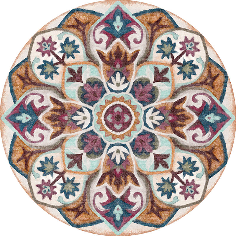 Stylish tribal floral pattern rug Multicolored Moroccan rug Polyester Pet-friendly non-slip backing Washable rug for the living room