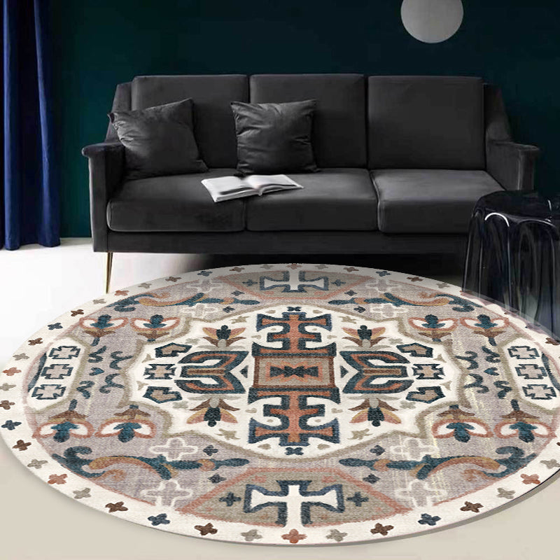 Stylish Tribal Flower Pattern Rug Multicolored Moroccan Rug Polyester Pet Friendly Non-Slip Back Washable Rug for the Living Room