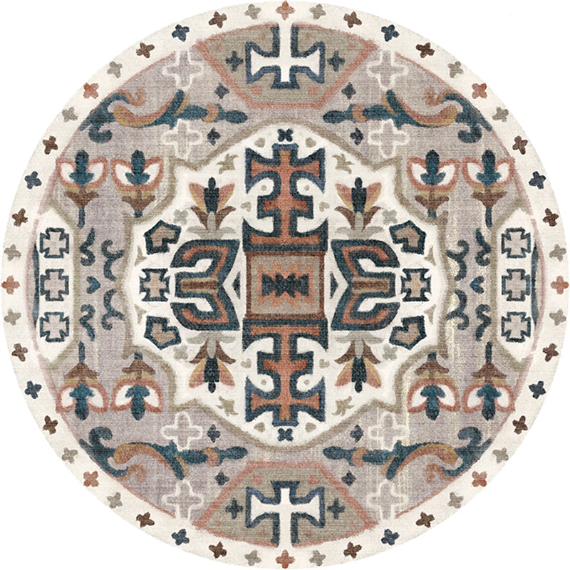 Stylish Tribal Flower Pattern Rug Multicolored Moroccan Rug Polyester Pet Friendly Non-Slip Back Washable Rug for the Living Room