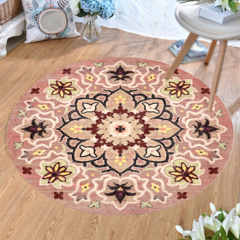 Stylish Tribal Flower Pattern Rug Multicolored Moroccan Rug Polyester Pet Friendly Non-Slip Back Washable Rug for the Living Room