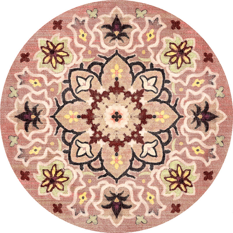 Stylish Tribal Flower Pattern Rug Multicolored Moroccan Rug Polyester Pet Friendly Non-Slip Back Washable Rug for the Living Room