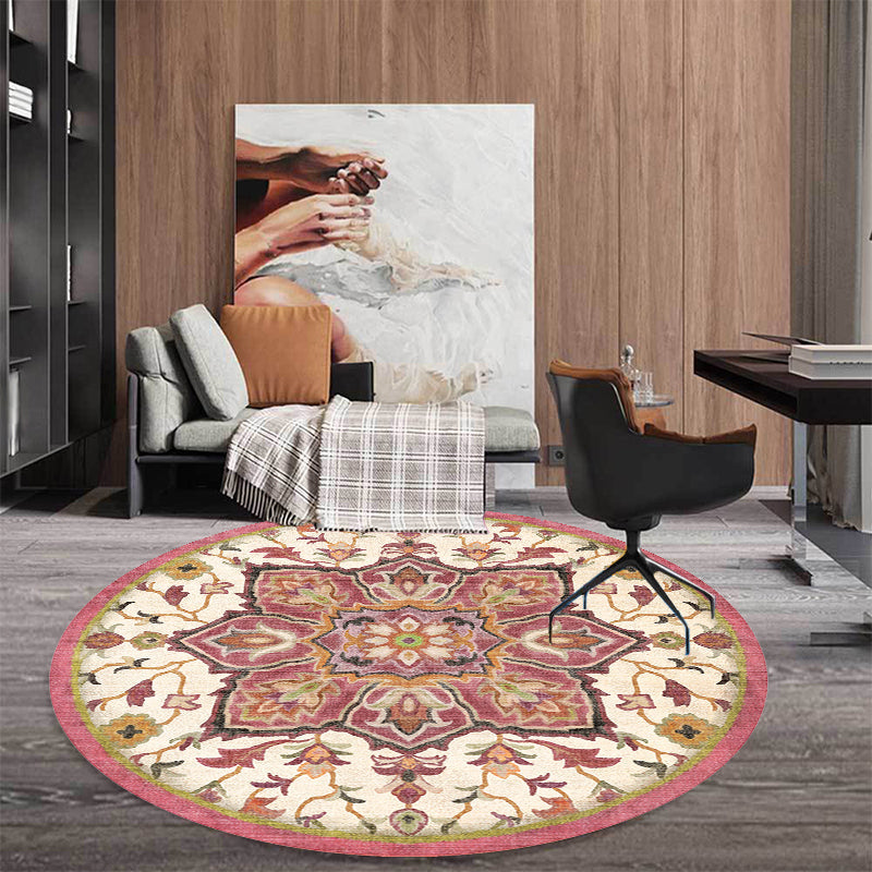 Stylish Tribal Flower Pattern Rug Multicolored Moroccan Rug Polyester Pet Friendly Non-Slip Back Washable Rug for the Living Room
