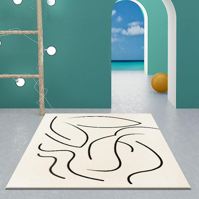 Casual Beige Modernist Carpet Polyester Abstract Carpet Washable Pet-Friendly Non-Slip Carpet for the Living Room
