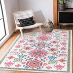 White and pink Bohemian rug Polyester floral pattern pet-friendly washable non-slip backing rug for decoration
