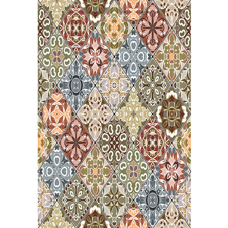 Moroccan Azulejo Pattern Carpet Black Multicolor Polyester Carpet Washable Pet Friendly Non-Slip Carpet for Living Room
