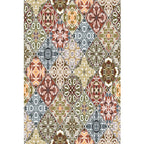 Moroccan Azulejo Pattern Carpet Black Multicolor Polyester Carpet Washable Pet Friendly Non-Slip Carpet for Living Room
