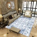 Moroccan Azulejo Pattern Carpet Multicolor Polyester Carpet Washable Pet Friendly Non-Slip Area Rug for Living Room